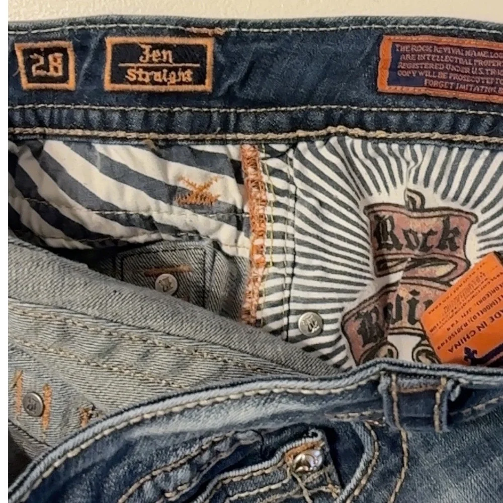 Rock Revival Jen Straight Leg Embellished Denim Jeans RJ8156T49 size 28 Men NOTE